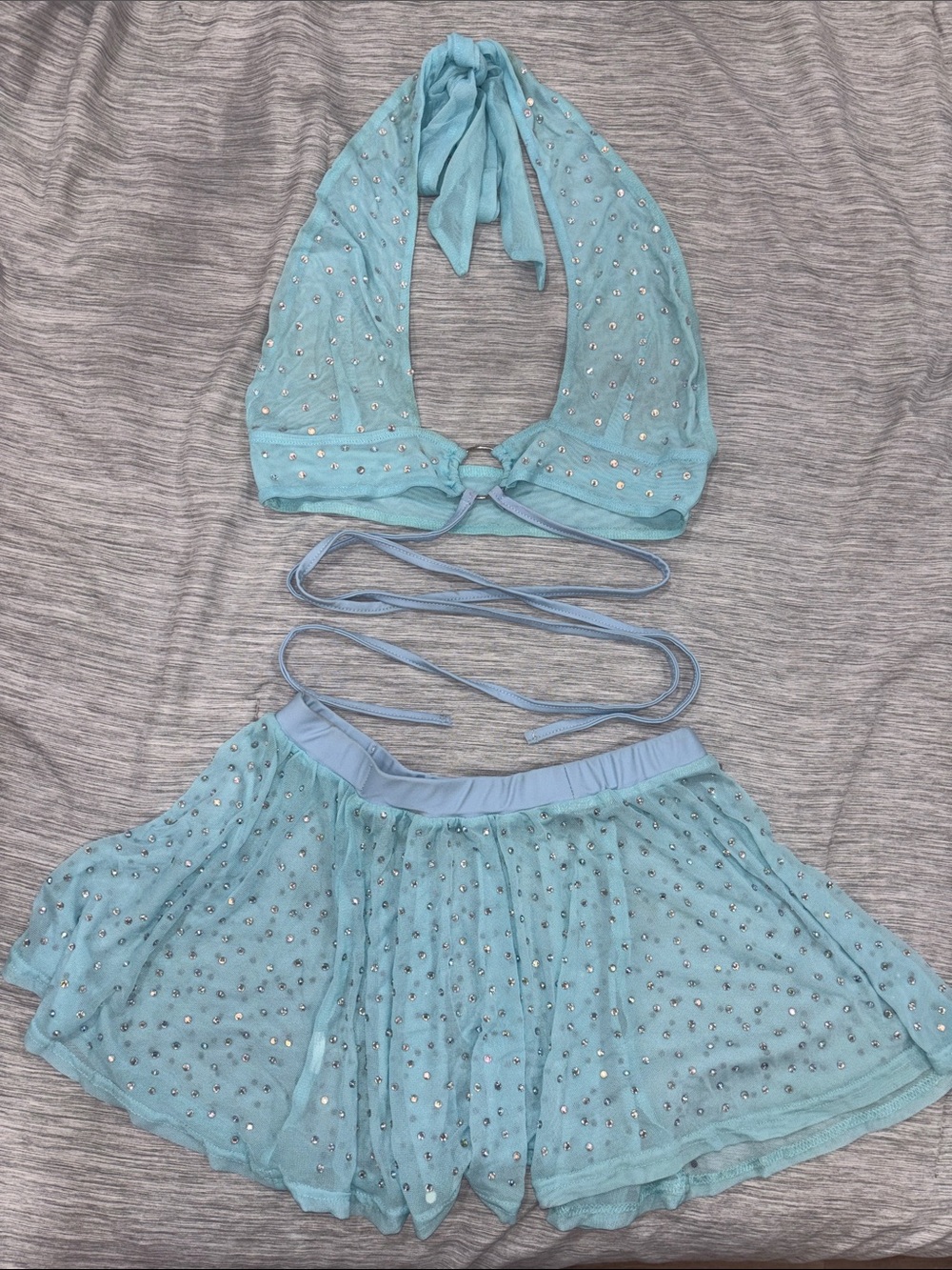 Light Blue Crystal-Embellished Two-Piece Halter Set